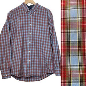 Tommy Hilfiger Mens Plaid Button Down Shirt Large Blue Red Green